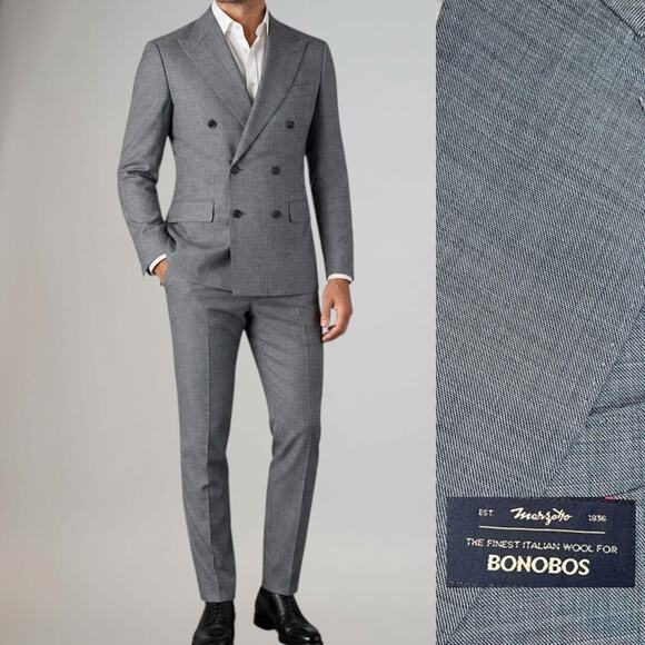 Bonobos Other - Bonobos Marzotto Italian Wool 38R 29x34 Gray Double Breasted Statement Suit